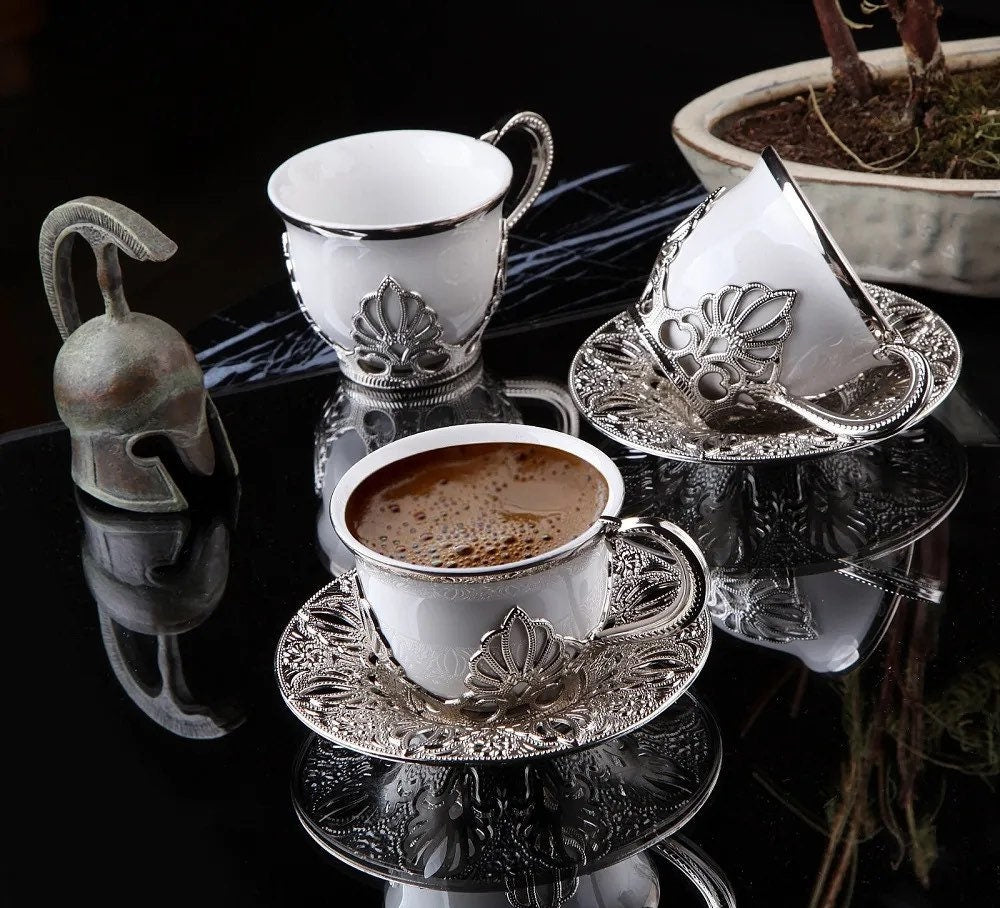 Ahu Silver-White Color Coffee Cups Set