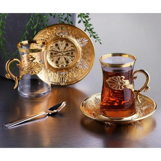 Gold Color Safa Tea Cups Set For 6 Person