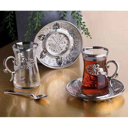 Silver Color Safa Tea Cups Set For 6 Person