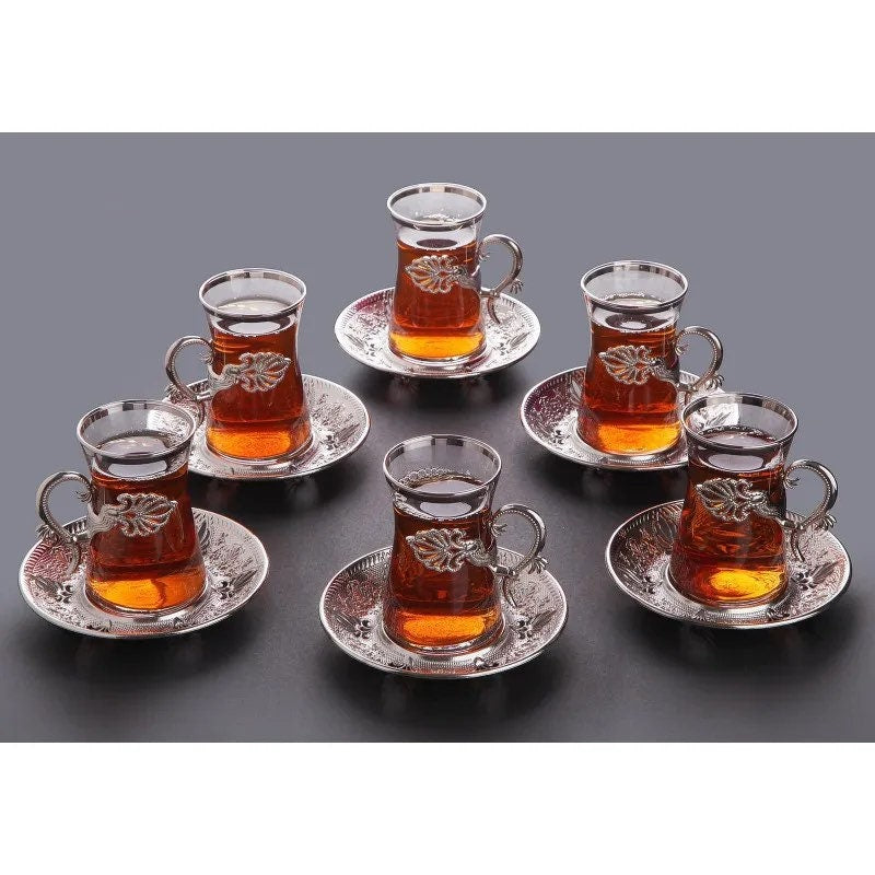 Silver Color Safa Tea Cups Set For 6 Person