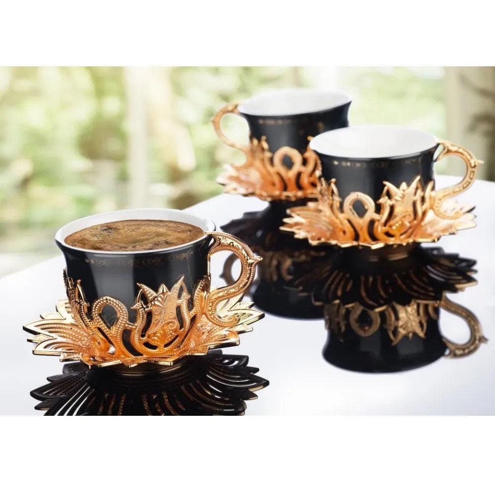 Ahsen Tulip Design Gold-Black Color Cups For Six