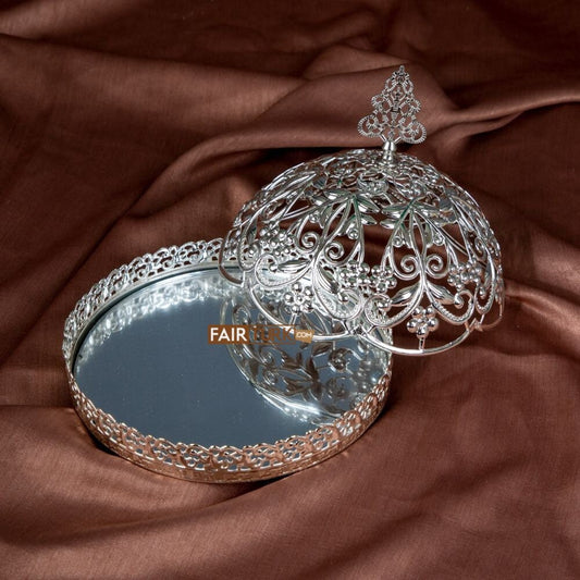 Floral Desing Silver Color Mirror Arabic Snack Bowl