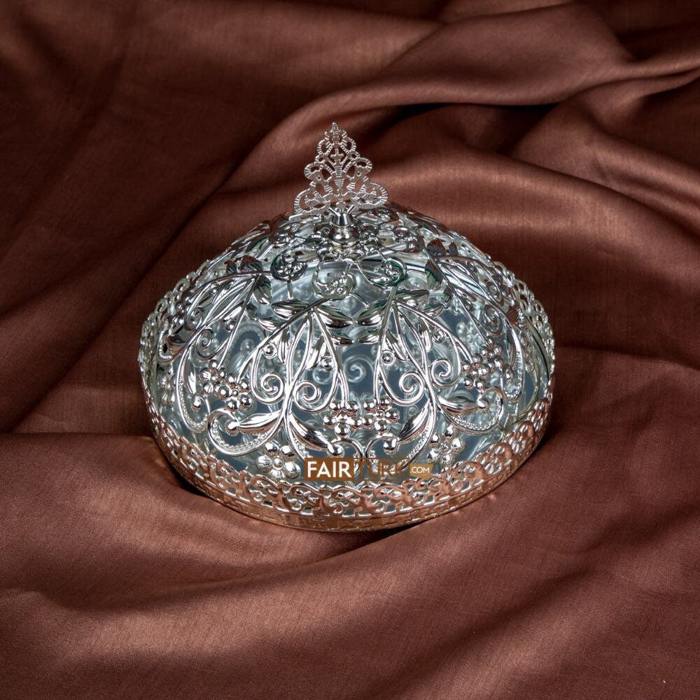 Floral Desing Silver Color Mirror Arabic Snack Bowl