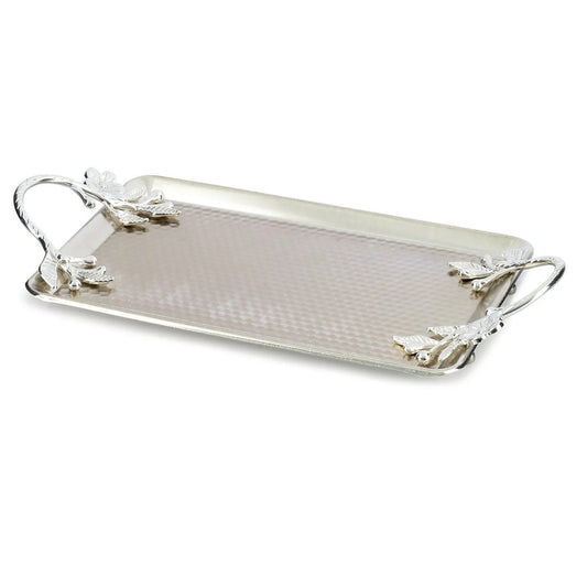 Silver Color Hammered Metal Serving Tray For 2 Cups