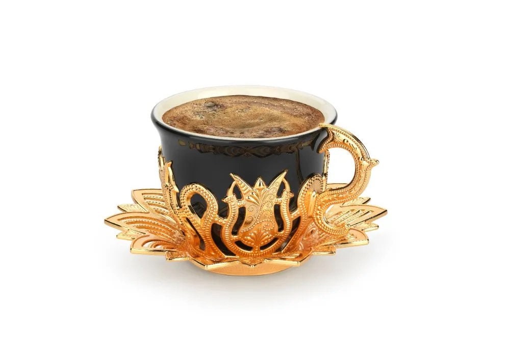 Ahsen Tulip Design Gold-Black Color Cups For Six