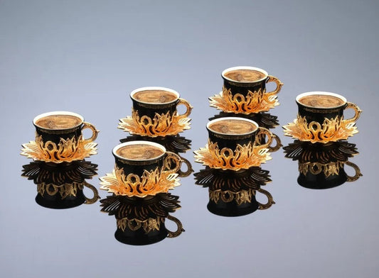 Ahsen Tulip Design Gold-Black Color Cups For Six