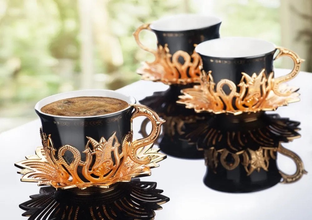 Ahsen Tulip Design Gold-Black Color Cups For Six