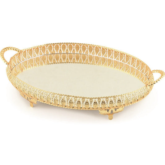 Golden Oval Mirror Vanity Serving Tray